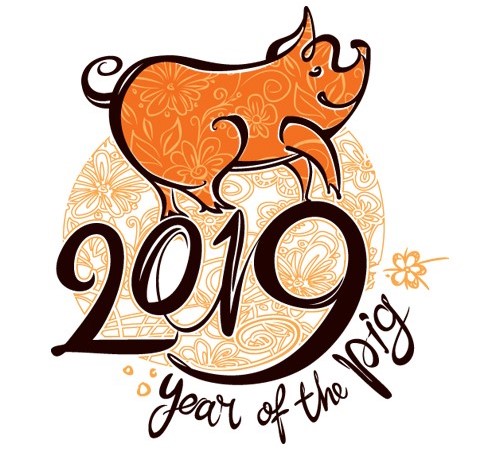 Graphics with the words 2019 year of the pig