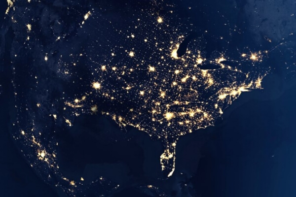 A view from space on the illuminated continent