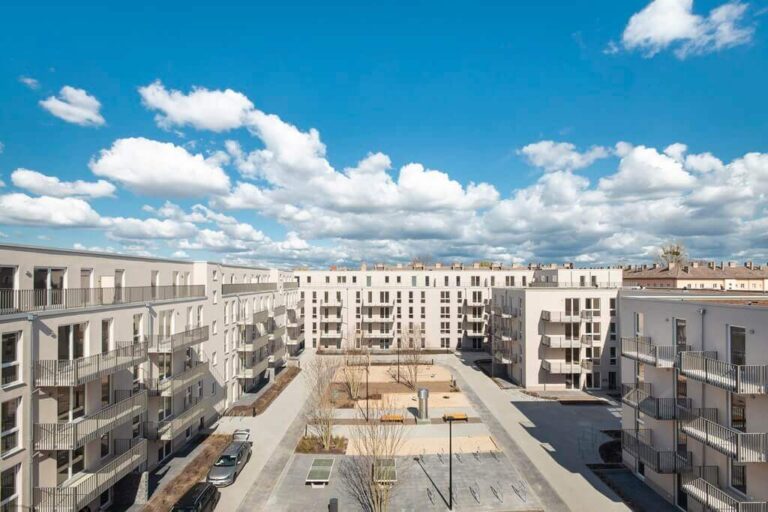 Aerial view of the apartments.